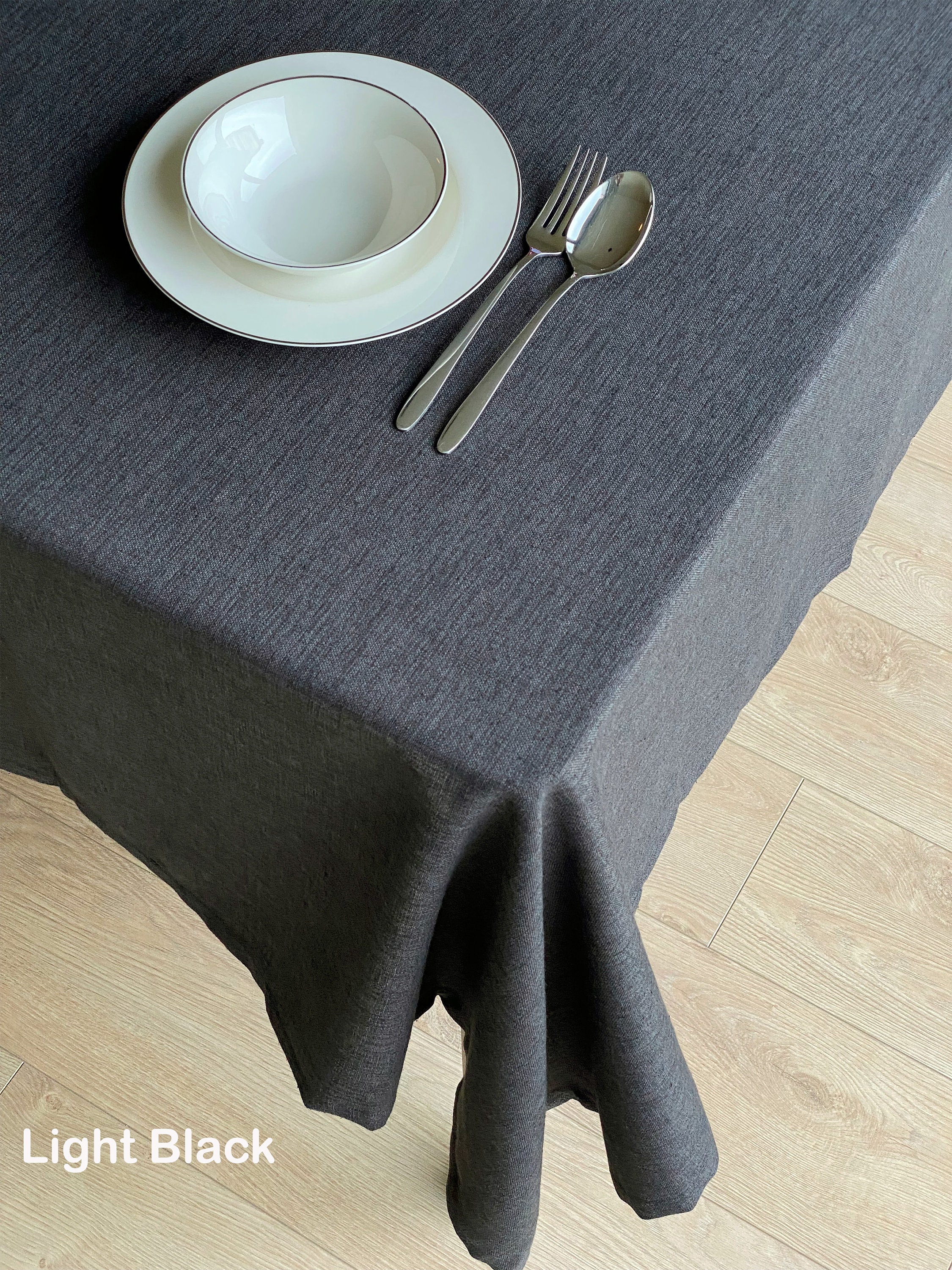 Oval Wrinkle Free Linen Tablecloth and Matching Napkins.color&custom Size  Options Round,rectangle,square,brown,cream,black,anthracite,indigo 