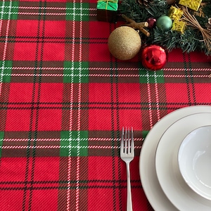 Christmas Linen Plaid Tablecloth, Xmas Gift, Christmas Decor, Holiday Table Cover, Runner, Rectangle, Round, Square, Oval, Easy to Clean