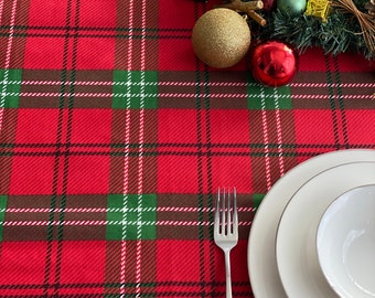 Christmas Linen Plaid Tablecloth, Xmas Gift, Christmas Decor, Holiday Table Cover, Runner, Rectangle, Round, Square, Oval, Easy to Clean
