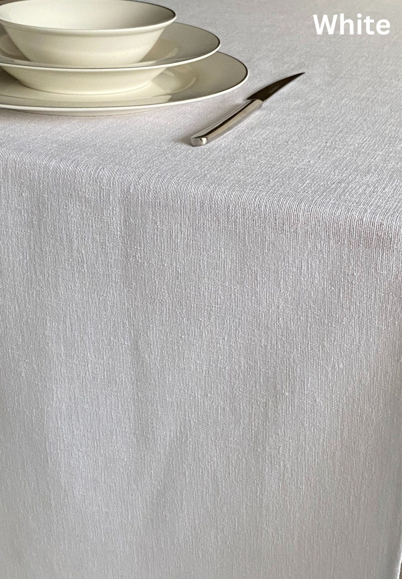 Oval Wrinkle Free Linen Tablecloth and Matching Napkins. Color&Custom Size Options Round,Rectangle,Square,White,Brown,Cream,Grey Blue,Pink image 2