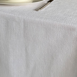 Rimpelvrij linnen tafelkleed met verstekhoek / Kleur en aangepaste maatopties / Rond, Rechthoek, Vierkant, Ovaal / Bijpassende servetten White