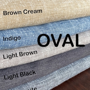 Oval Wrinkle Free Linen Tablecloth. Matching Napkins Available.Custom Size&Color. Round,Rectangle,Square,Brown,Cream,Black,Anthracite,Indigo