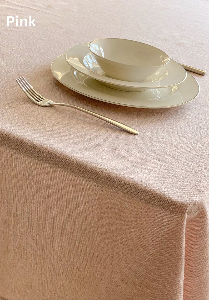 Wrinkle Free Linen Tablecloth with Mitered Corner / Color&Custom Size Options / Round, Rectangle, Square, Oval / Matching Napkins Pink