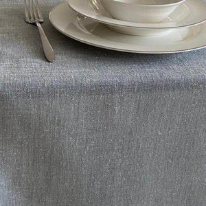 Wrinkle Free Linen Tablecloth with Mitered Corner / Color&Custom Size Options / Round, Rectangle, Square, Oval / Matching Napkins Grey Blue