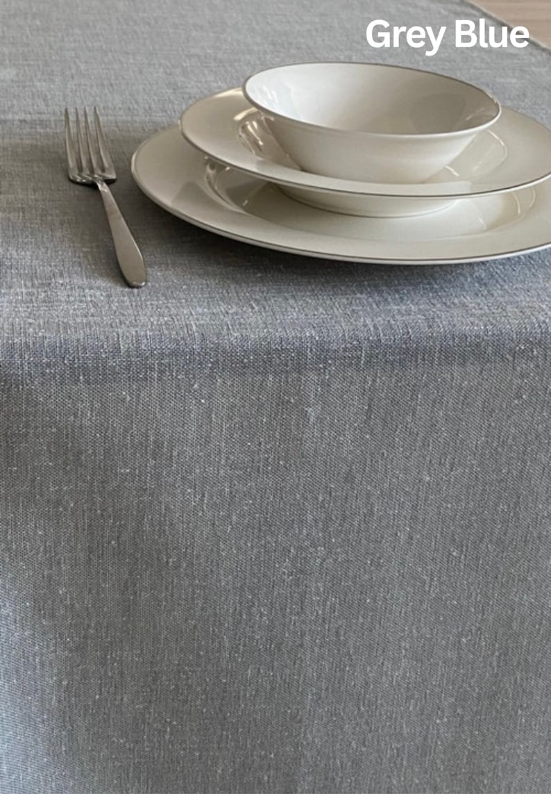Wrinkle Free Linen Tablecloth with Mitered Corner / Color&Custom Size Options / Round, Rectangle, Square, Oval / Matching Napkins Grey Blue
