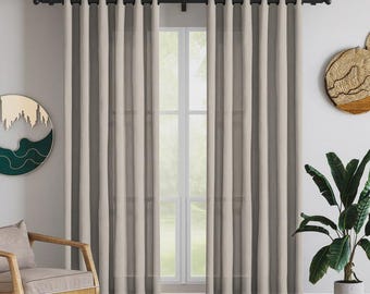 Beige Wide Linen Blend Curtains: Custom Size, Rod Pocket & Eyelet Drapes. 41 Colors