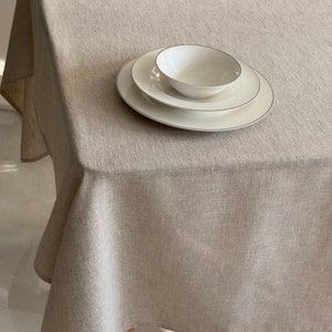 Oval Wrinkle Free Linen Tablecloth and Matching Napkins. Color&Custom Size Options Round,Rectangle,Square,White,Brown,Cream,Grey Blue,Pink image 5