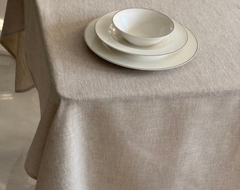 Linen Tablecloth, Color&Custom Size Options Round, Rectangle, Square, Oval, White, Brown, Cream, Grey Blue, Pink, Custom TableCover, Napkins