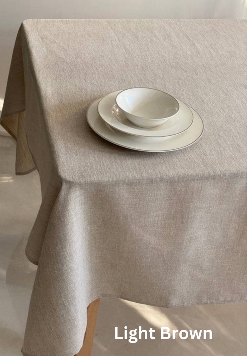 Wrinkle Free Linen Tablecloth with Mitered Corner / Color&Custom Size Options / Round, Rectangle, Square, Oval / Matching Napkins Light Brown