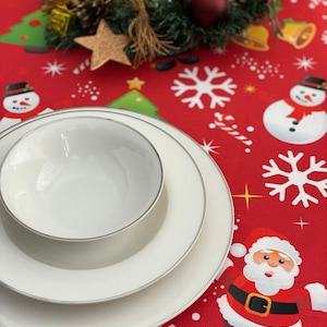 Christmas Tablecloth With Santa, Snowflakes, Snowman Pattern, Xmas Dinner, Round, Rectangle, Square Tablecloth, Runner, Holiday Gift, Winter