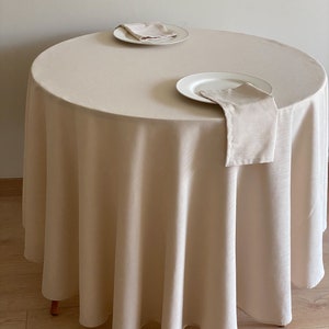 Large Round  Linen Look Tablecloth, Custom Size Options, Rectangle, Square, Oval, Off White, Cream White, Beige, Napkins, Easy to Clean
