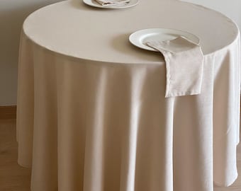 Large Round  Linen Look Tablecloth, Custom Size Options, Rectangle, Square, Oval, Off White, Cream White, Beige, Napkins, Easy to Clean