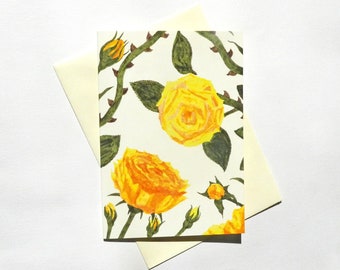 Yellow Rose Greeting Card - Eco Friendly - Blank Inside - Artist Made - Note Card - All Occasions