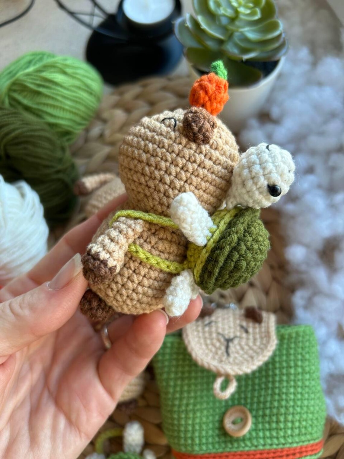 Crochet Capybara Keychain Pattern: Amigurumi Turtle Backpack (PDF ...