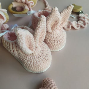 Handmade Crochet Newborn Bunny & Rattle Gift Set (2pc) – White Dress, Baby Shower Gift main image 1