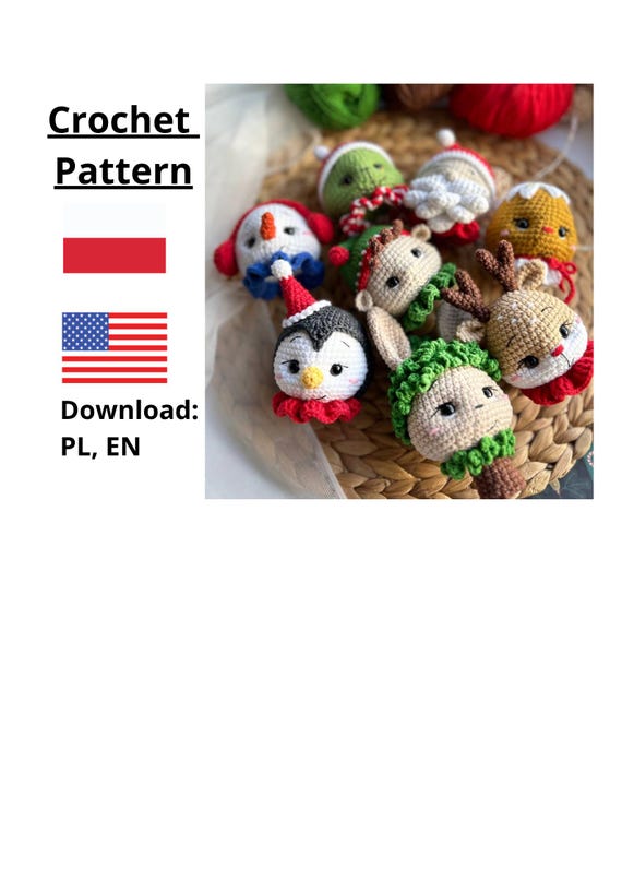 Crochet Christmas Ornament Pattern, Amigurumi Santa, Elf, Snowman, Grinch, Reindeer (PDF)