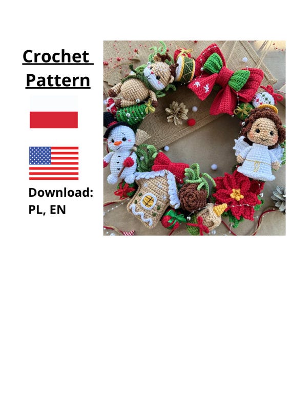 Crochet Christmas Wreath Pattern, Amigurumi Door Decoration (Digital Download)