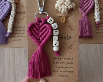 Macrame HEART Name Keychain, Custom Name Keychain, Heart Keychain, Bridesmaid Gift, Wedding Gift, Bridal Shower Gift, Gift for Her