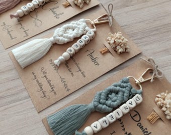 Personalized Macrame Keychain| Custom Name Keychain with Card & Flower| Bridesmaid Gift| Boho Bag Charm| Christmas Gifts