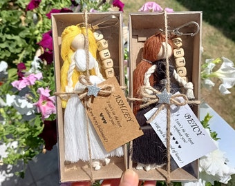 Personalized Macrame Doll Keychain, Boho Bridesmaid Proposal Gift
