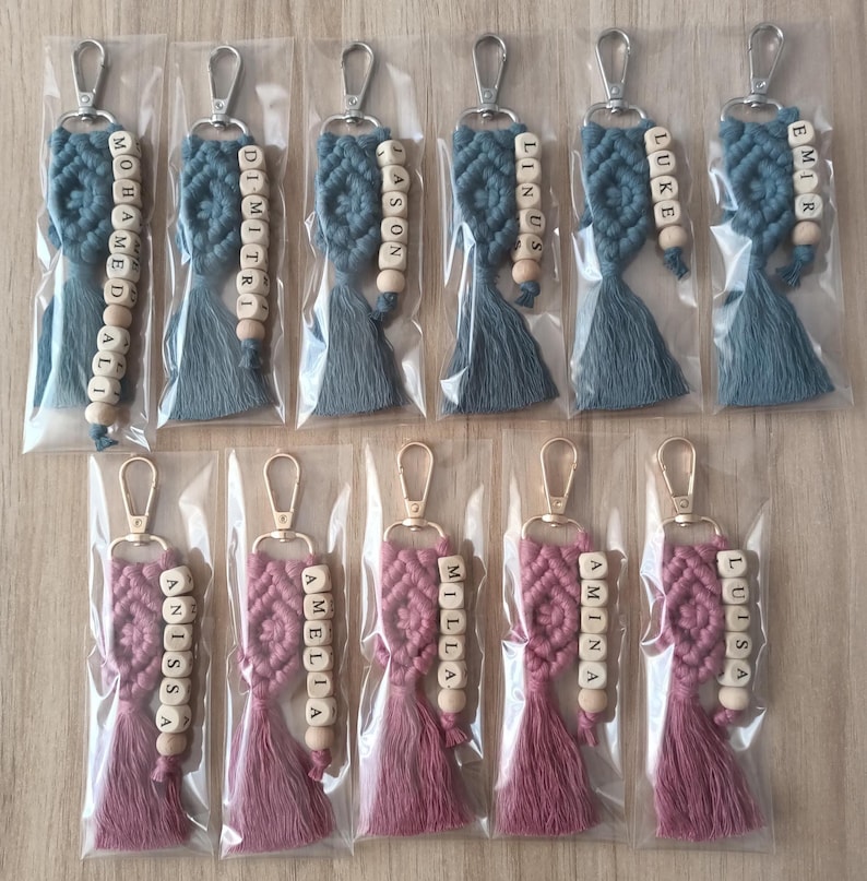 Customizable Macrame Name Keychain with a lots color options. 44 different rope colors and 10 different hook types, Perfect gift ideas for friends and family. 
Macrame Name Keyring, Macrame Wedding favors, Bridesmaid Proposals, will you be my bridesmaids, maid of honor gift, matron of honor gifts
 gifts for her, gifts for friends, christmas gifts for friends and co-workers, macrame bag charm, birthday gifts ideas, baby shower gifts, teacher appreciation gifts, co-worker gifts