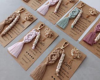 Llavero personalizado de macramé con nombre, regalo de boda, regalo de despedida de soltera, propuesta de dama de honor, regalo para el Día de la Madre