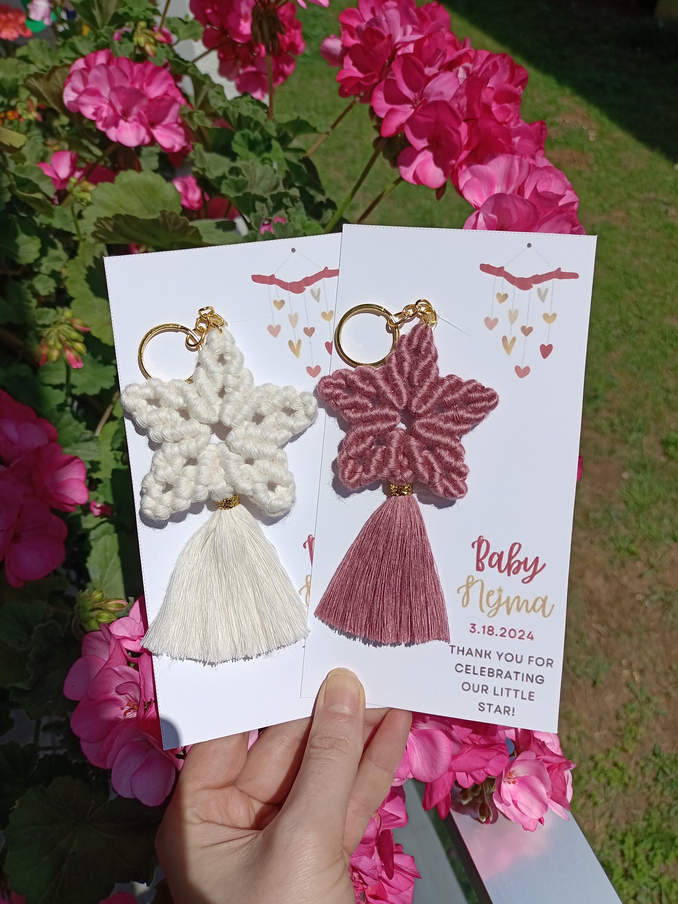 Portachiavi a forma di stella in macramè: matrimonio boho, baby shower, battesimo