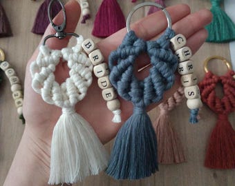 Personalized Macrame Keychain, Custom Name Keyring, Bridesmaid Proposal Gift, Bridesmaid Gifts, Boho Wedding Favors