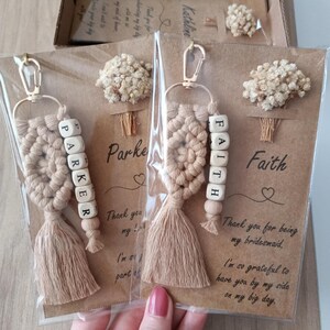 Macrame Name Keychain, Personalized Macrame Name Keychain, Macrame Custom Name Keychain for Bridesmaids,Macrame Bridesmaids gifts, Bridesmaid gift, Bridal Shower Favors, Bridesmaid Proposal, Matron of Honor Gift, Boho Name keychain, Wooden Name Keychain, Name Keychain, Bachelorette Gifts, Bridal Shower Gifts, Tie the Knot Gifts, Will you be my Bridesmaid Gifts, Maid of Honor Gifts, Flower Girl Gifts, Junior Bridesmaid Gifts, Gifts for friends, Easter Gifts, mothers day gifts