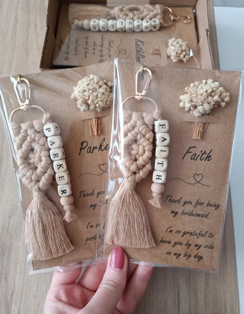Macrame Name Keychain, Personalized Macrame Name Keychain, Macrame Custom Name Keychain for Bridesmaids,Macrame Bridesmaids gifts, Bridesmaid gift, Bridal Shower Favors, Bridesmaid Proposal, Matron of Honor Gift, Boho Name keychain, Wooden Name Keychain, Name Keychain, Bachelorette Gifts, Bridal Shower Gifts, Tie the Knot Gifts, Will you be my Bridesmaid Gifts, Maid of Honor Gifts, Flower Girl Gifts, Junior Bridesmaid Gifts, Gifts for friends, Easter Gifts, mothers day gifts