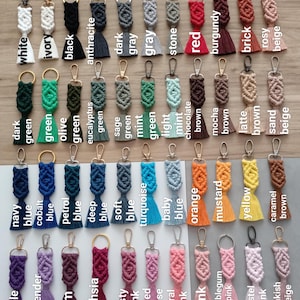 Macrame Name keychain gifts with a lot of rope color options and customizable options. Wedding gifts,bridesmaid gift, bachelorette gift, bridal shower gifts, Bridal shower favor, engagement gift, matron of honor gifts, maid of honor gifts, bridesmaid proposal gifts, gifts for friends, handmade keychain gifts, handmade gifts for bridesmaids, friends, families, teachers and co-workers. Womens day gifts, valentines day gifts, mothers day gifts, gifts for mom, gift for women, macrame name keyring