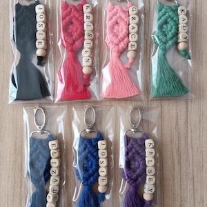 Customizable Macrame Name Keychain with a lots color options. 43 different rope colors and 10 different hook types, Perfect gift ideas for friends and family. 
Macrame Name Keyring, Macrame Wedding favors, Bridesmaid Proposals, will you be my bridesmaids, maid of honor gift, matron of honor gifts
 gifts for her, gifts for friends, christmas gifts for friends and co-workers, macrame bag charm, birthday gifts ideas