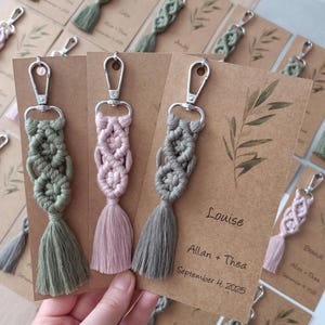 Custom Macrame Keychain, with or without card; Wedding Gifts, Bridal Shower Favors, Baby Shower Gifts, Birthday Gifts and Baptism Favors