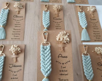 Personalized Macrame Keychain, Wedding Favor, Baby Shower Gift,  Boho Bag Charm, Baptism Favors, Bulk Keyring
