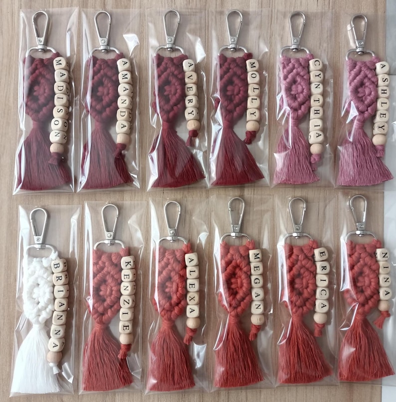 Macrame Keychain,Macrame Name Keychain, Personalized Name Keychain , Macrame Custom Name Keychain for Bridesmaids,  Bridesmaid gift , Bridal Shower Favors, Bridesmaid Proposal, Matron of Honor Gifts , Bachelorette Gifts, Bridal Shower Gifts, Maid of Honor Gift, Be my Bridesmaid Gifts, Church Gifts, Wedding Favors, Maid of Honor Gifts, Tie the Knot Gifts, Gift for Her, Gift For Friends, Macrame Name keychain, Bridesmaid Favors, Christmas Gifts, Happy Holiday Gifts