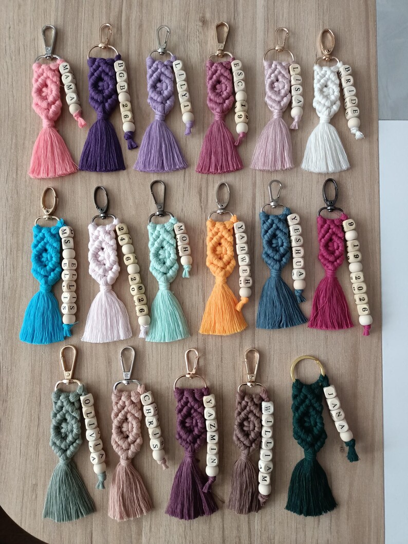 Customizable Macrame Name Keychain,Macrame Name Keychain, Personalized Name Keychain, Macrame Custom Name Keychain for Bridesmaids, Bridesmaid gift, Bridal Shower Favors, Bridesmaid Proposal, Matron of Honor Gifts , Bachelorette Gifts, Bridal Shower Gifts, Maid of Honor Gift, Be my Bridesmaid Gifts, Wedding Favors, Maid of Honor Gifts, Tie the Knot Gifts, Gift for Her, Gift For Friends, Macrame Name keychain, Bridesmaid Favors, Baby Shower Gifts, Bulk Favors