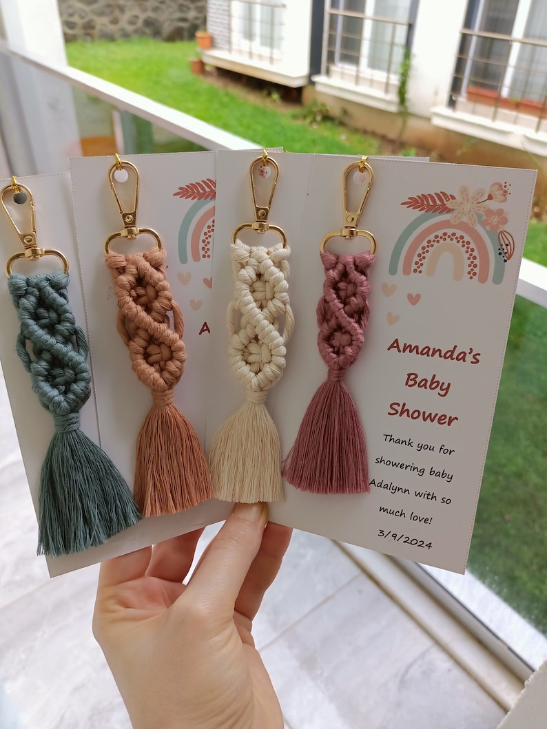 Macrame Special Handmade keychain gifts with a lot of colors and customizable options. Gifts for wedding , birthday , babyshowers , engagement gift , bridesmaid gift , bachelorette gift ,bridal shower gifts, baptism favor, gender reveal party gifts.