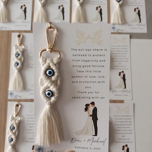 Anpassningsbara makraményckelringar med Nazar onda ögat för din gäst som bröllopspresent, brudpresent, babyshowerpresent, födelsedagspresent