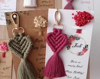 Macrame HEART Keychain, Heart Keychain, Wedding Favors, Bridal Shower Gifts, Baby Shower Gifts, Birthday Gifts, Baptism Favors