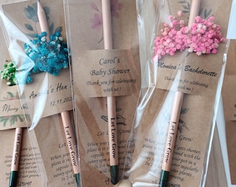 Personalized Plantable Pencil with Card&Dried Flowers, Seed Pencil Favors, Eco Friendly Baby Shower, Wedding, Bridal Shower, Birthday Gifts