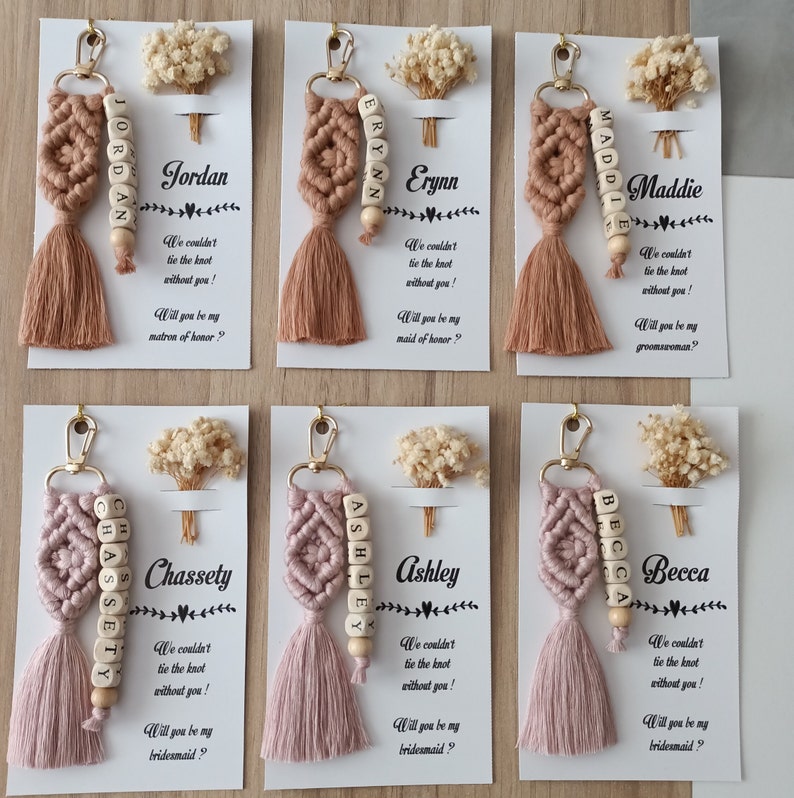 Personalized Name Keychain , Macrame Custom Name Keychain for Bridesmaids,  Bridesmaid gift , Bridal Shower Favors, Bridesmaid Proposal, Matron of Honor Gift, Boho Name keychain , Bachelorette Gifts, Bridal Shower Gifts, Maid of Honor Gift
