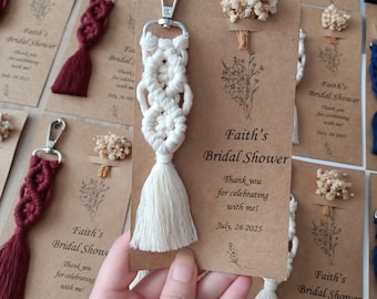 Custom Macrame Keychain Favors: Personalized Cards & Flowers, Bulk Wedding Gifts, Baby Shower Gifts, Baptism Favor, Bulk Keychain