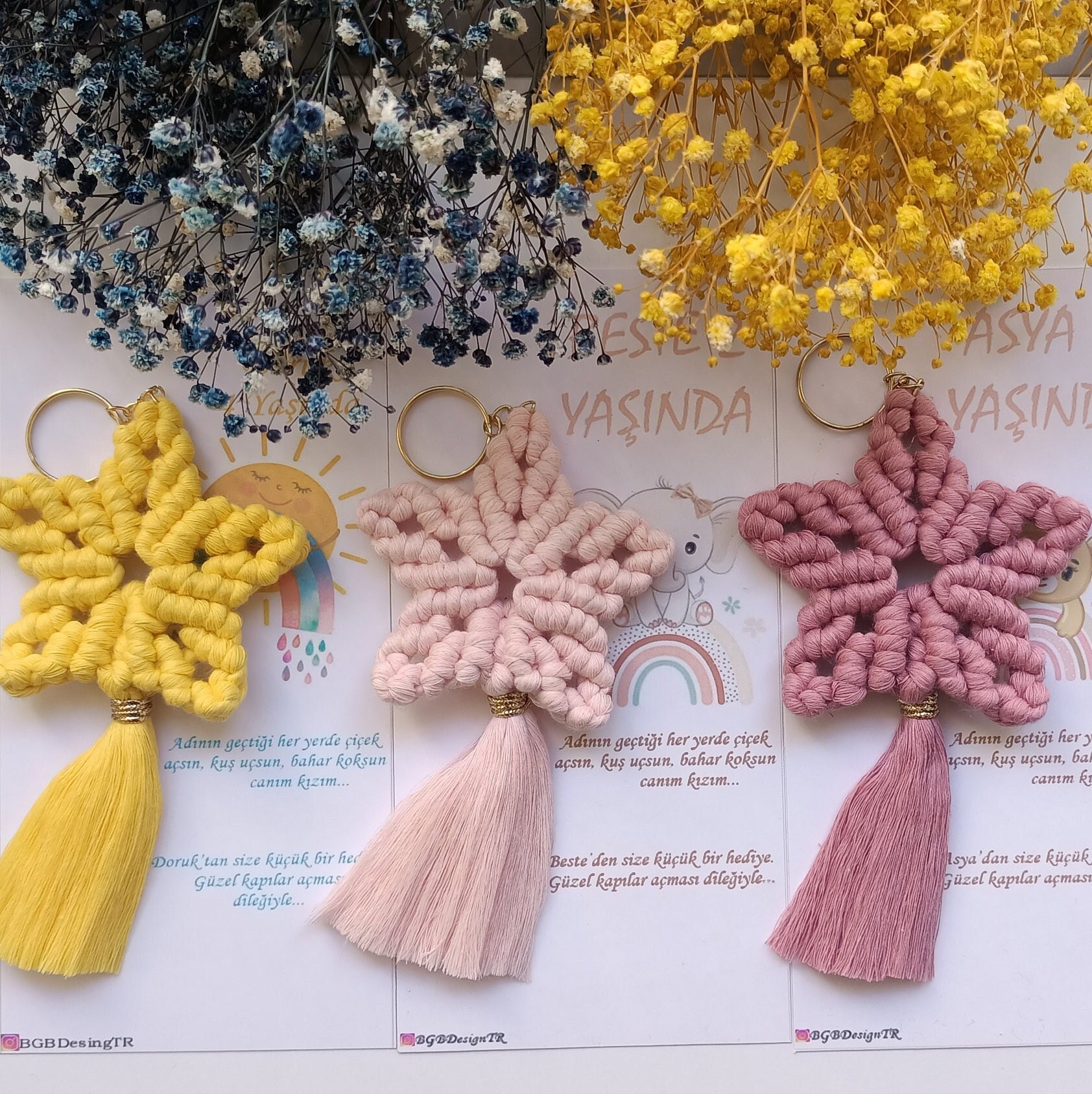 Honey Art and Nature 1-100 Pcs Wholesale Star Macrame Keychain,BULK Welcome Baby Favors,Baptism Babyshower Baby Gender Reveal Birthday Giveaway Guest Boho Gifts Pink / 30