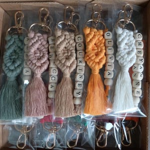 Macrame Name Keychain, Personalized Macrame Name Keychain for  your bridesmaids and friends, Name Keychain, Matron of Honor Gifts, Be my Bridesmaid, Tie the Knot, Bridal Shower Favors, Bridal Shower Bag, Macrame Favors. Custom Name Keychain for Bridesmaids, Bridesmaid Proposal, Thank you Gifts, Perfect gift for Weddings, bridal shower, birthdays, or special occasions, personalized keychain, custom wooden gift, birthday present, handmade accessory, Macrame Favors, Gifts for teachers