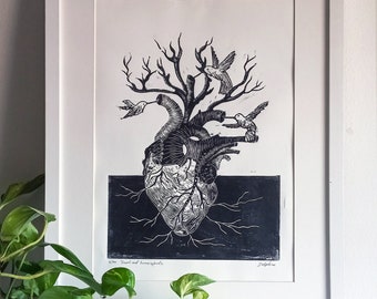 Coeur et colibris original gravure sur bois art mural pour salon arbre amour colibris chambre décor