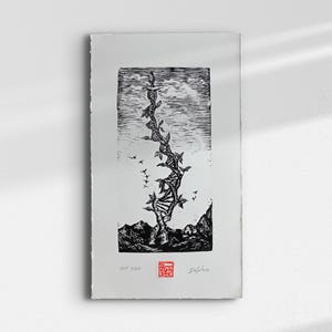 DNA Baum des Lebens Druck - Wissenschaft Wandkunst, Biologie Geschenk, Schwarzweiß Holzschnitt Gravur, Genetik Kunst, Evolution Natur Kunstwerk