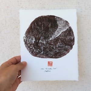 The Willow Tree – Original Woodcut Print | Hand-carved & handprinted woodblock engraving on cotton paper | Natural shape, Beehives landscape