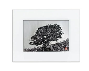 Original Woodcut print "The Cedar Tree"