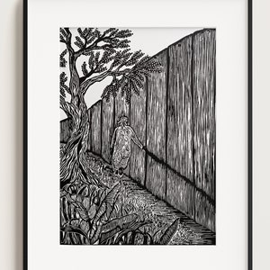 Grabado en madera original, A lo largo de la pared, Arte libre de Gaza Decoración de la pared de Palestina