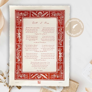 Kundenspezifisches Gedicht Druck – personalisierte Kalligraphiekunst mit Holzschnitt Rahmen – wählen Sie rot oder schwarz – handgeschriebenes Gedicht, Zitat, Buchstabe – einzigartiges Geschenk